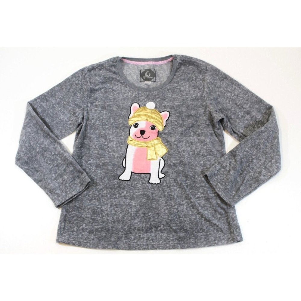 PJ COUTURE Gray Puppy Dog Polyester Pajama Top Size XL